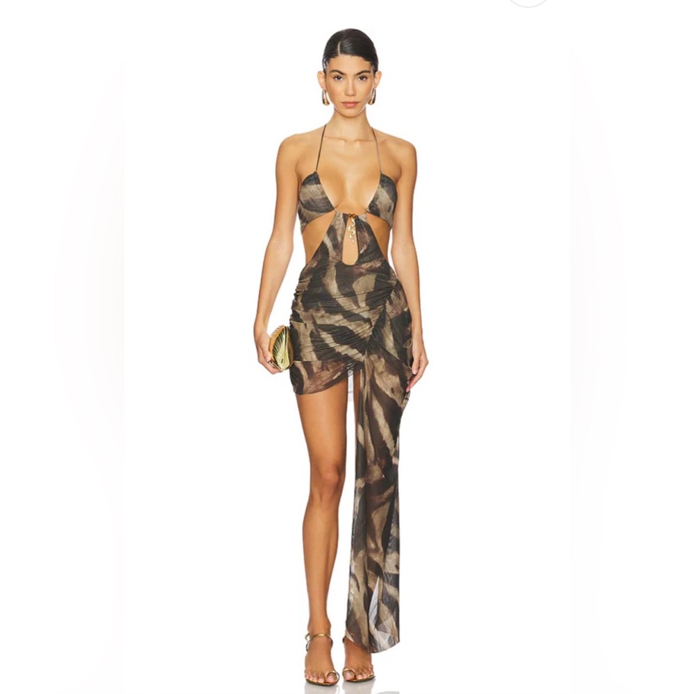 Jaded London Brown Plunge Mini Dress